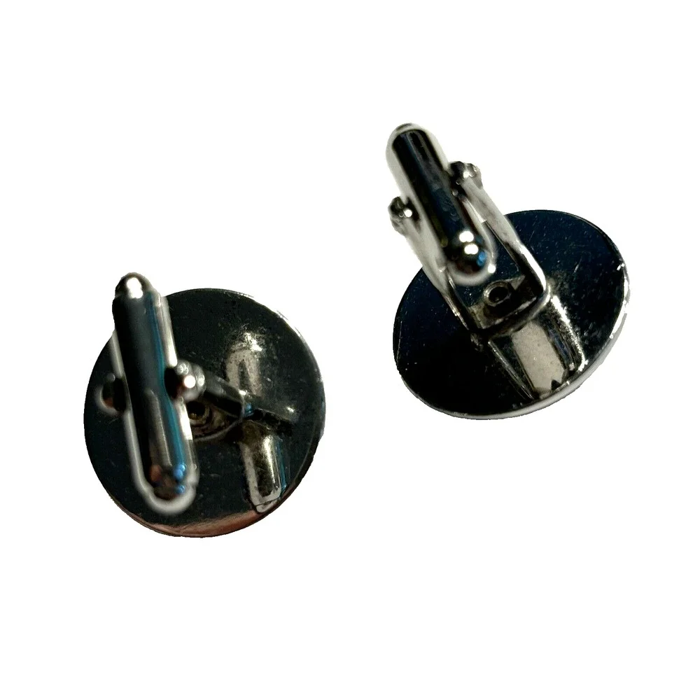 Vintage Anson Sterling Silver Cufflinks Brushed Discs with Blue Center Stones